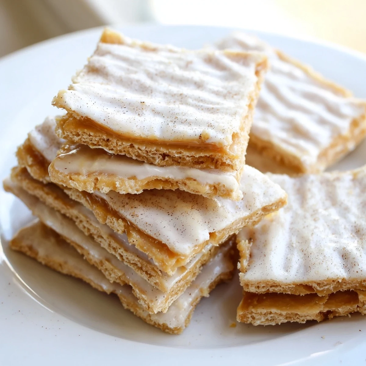 Golden churro saltine white toffee with melted white chocolate and cinnamon sugar topping