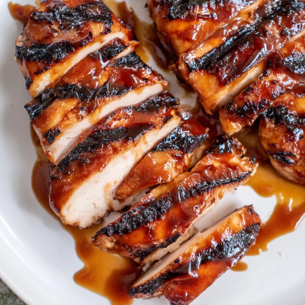 Juicy grilled Coca Cola glazed chicken breast with caramelized grill marks on a rustic plate