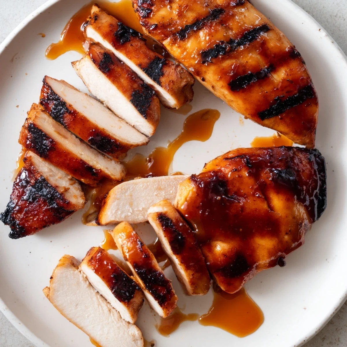 Golden Coca Cola glazed chicken breast sliced open revealing tender meat drizzled with sticky glaze