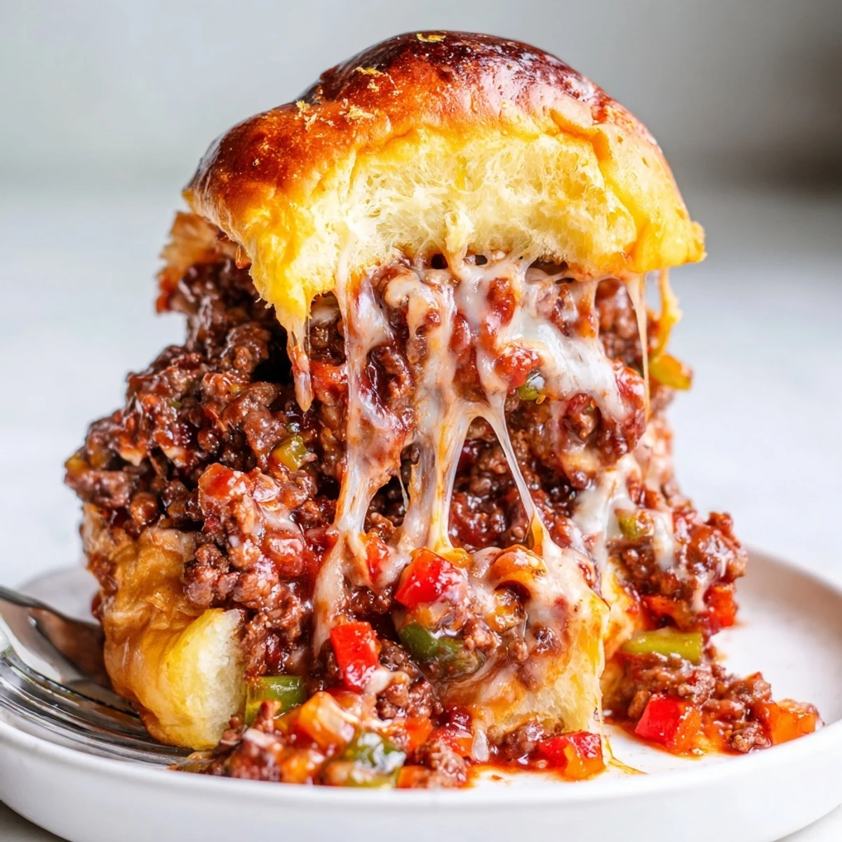 Melted provolone blankets savory cheesy Philly Sloppy Joes in a cast iron skillet