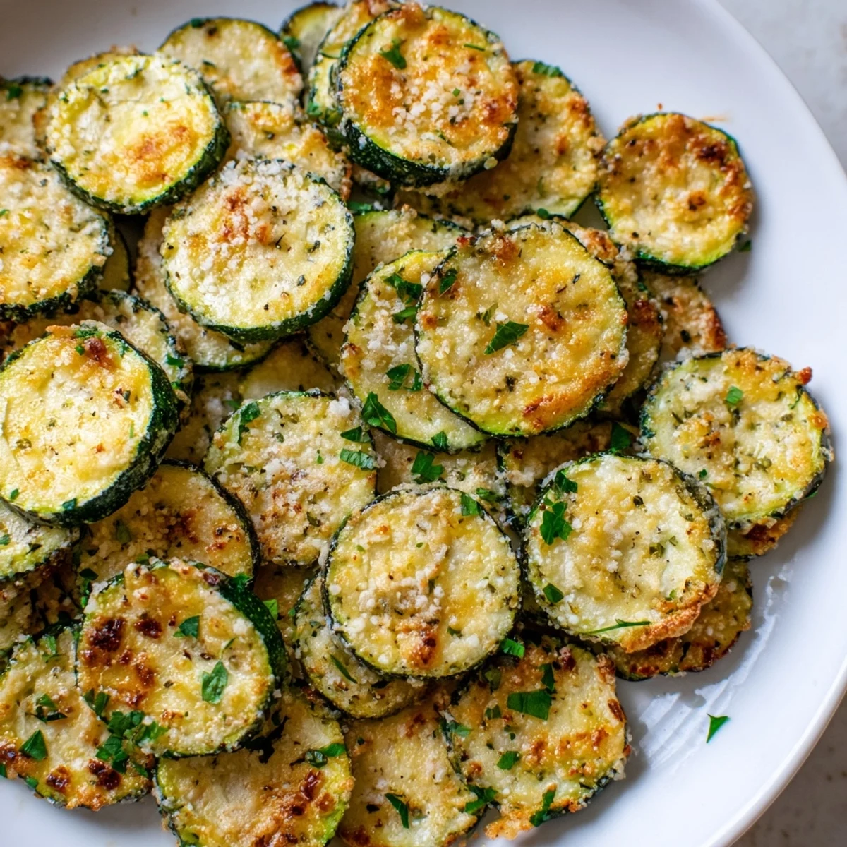 Tender zucchini rounds coated in melted Parmesan and bright lemon pepper seasoning